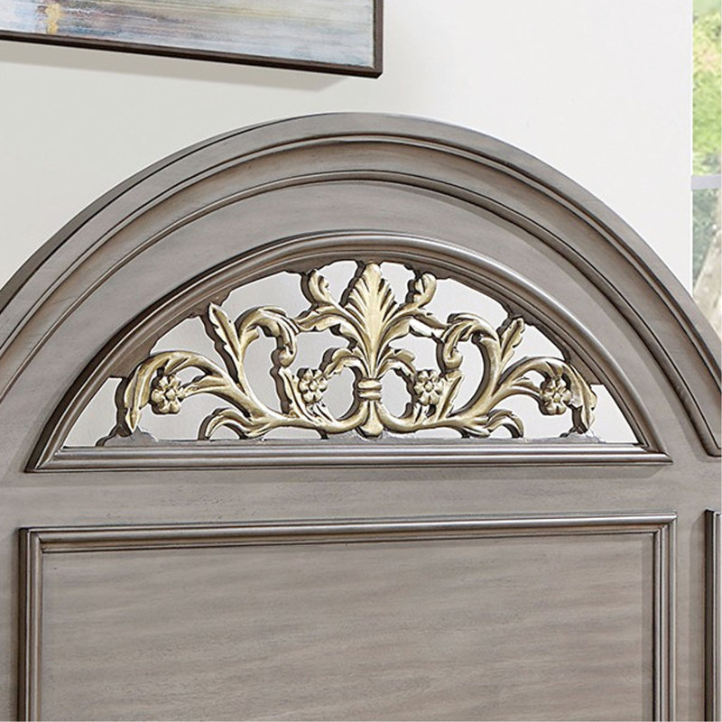 Lit pour grand lit décontracté gris, jolie tête de lit à motif floral, mobilier à panneaux de fabrication solide, cadre en bois traditionnel