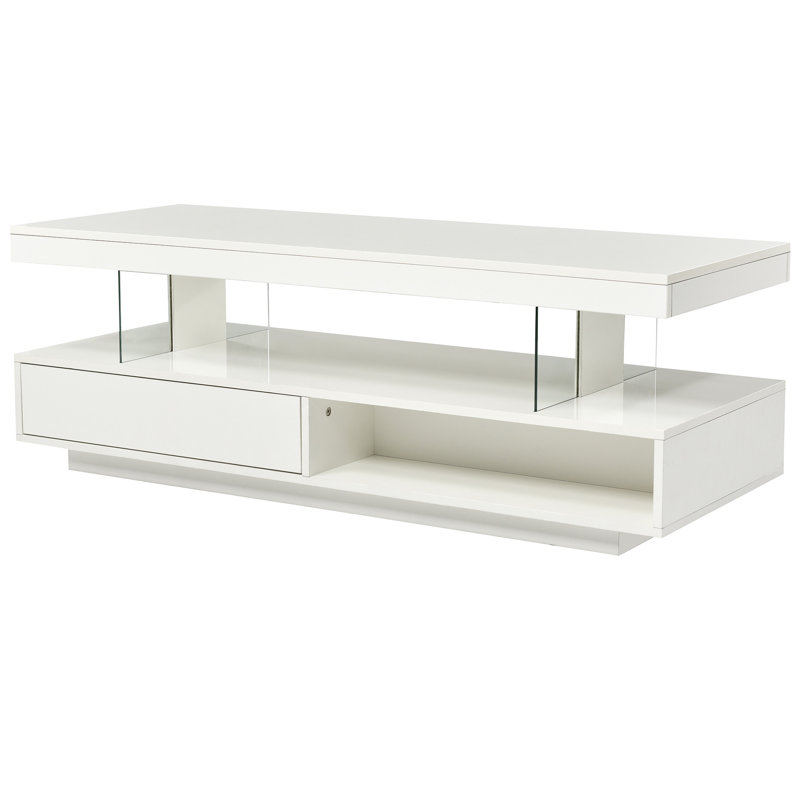 LED Coffee Table,Cocktail table,Living room table with Storage, Modern Center Table , White