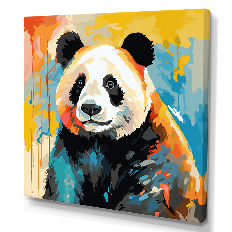 Pop Art Coloful Panda II - Art mural animal panda, Toile tendue, H 16 po x l 16 po x P 1 po