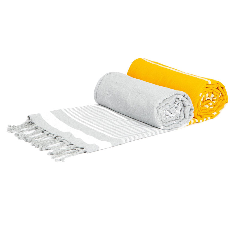 Nicola Spring - Deluxe Turkish Cotton Bath Towels - 162 x 90cm, Grey/Yellow