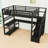 Loft Bed With Stairs, Wardrobe, L-Shaped Desk, LED Lights, Charging Station And Storage Shelves-1948397341