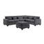 Trey 115"W Grey Chenille Sectional Sofa With Adjustable Backrest, Charging Ports, Pockets, Tufting, Storage Ottoman, Throw Pillows