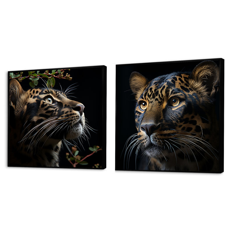 Ensemble de 2 Leopard Nighttime Observer, Cadre flottant noir, H 16 po x l 33 po