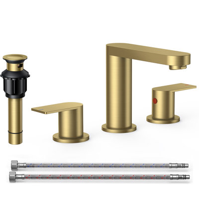 Bathroom Faucets 3 Hole, 8 Inch Widespread Vanity Faucet For Bathroom Sink With Pop-up Drain And Cupc Supply Lines