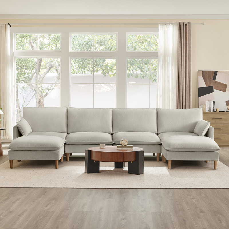 Clegg 140.5" 6 - Piece Upholstered Modular Sectional Sofa With Ottoman, Gray Polyester