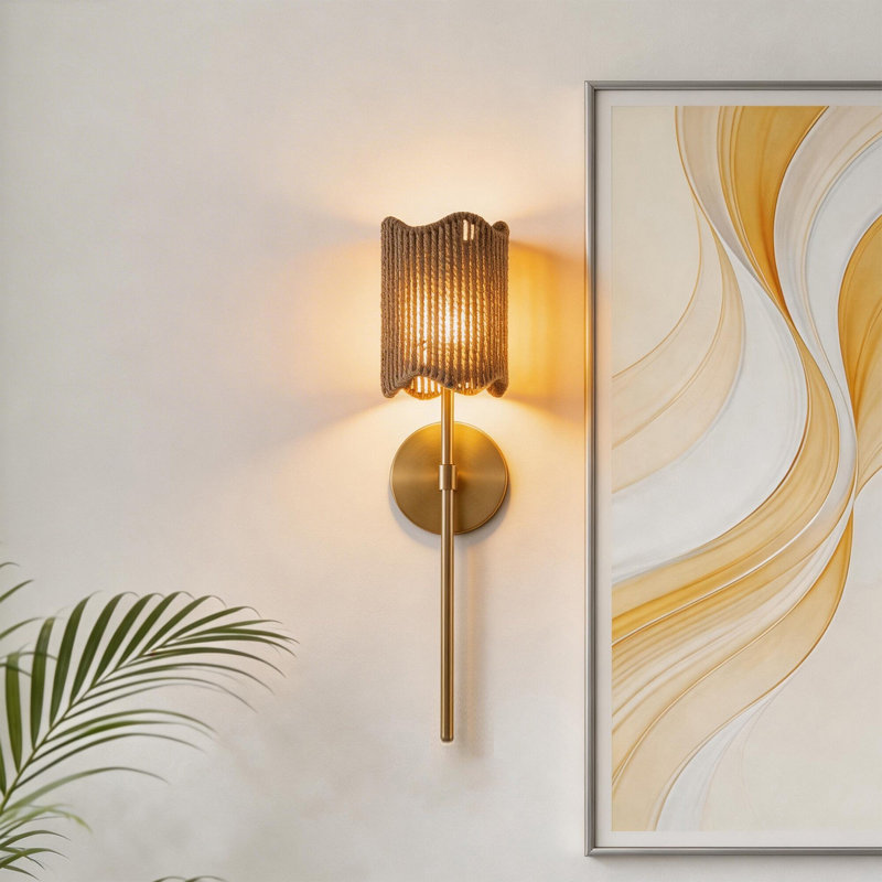 Applique murale cylindrique en corde de jute avec bordure festonnée Boho