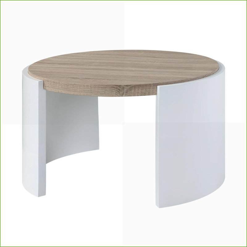 Table basse à 1 tiroir en chêne et blanc ultrabrillant pour le salon, panneau de fibres à densité moyenne robuste avec rangement compact