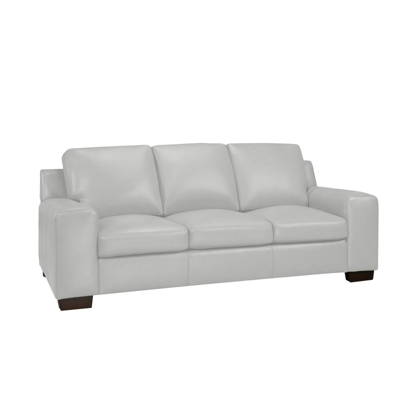 Canapé en cuir véritable 86 po Davontai, Cuir gris argenté