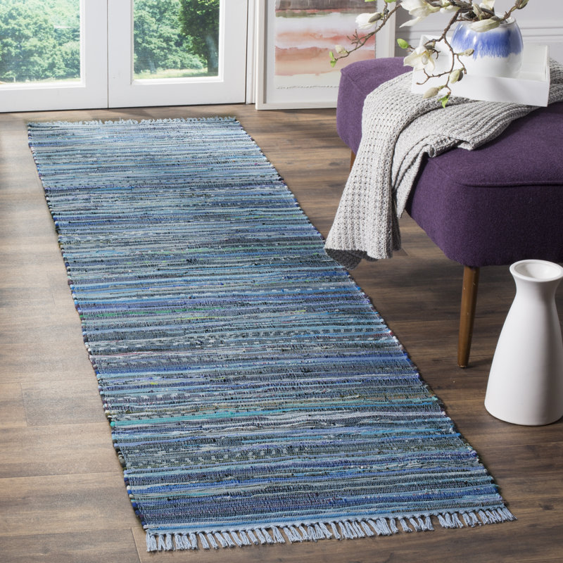 Tapis rayé en coton tissé à la main Burnette, Tapis de couloir 2 pi 3 po x 8 pi