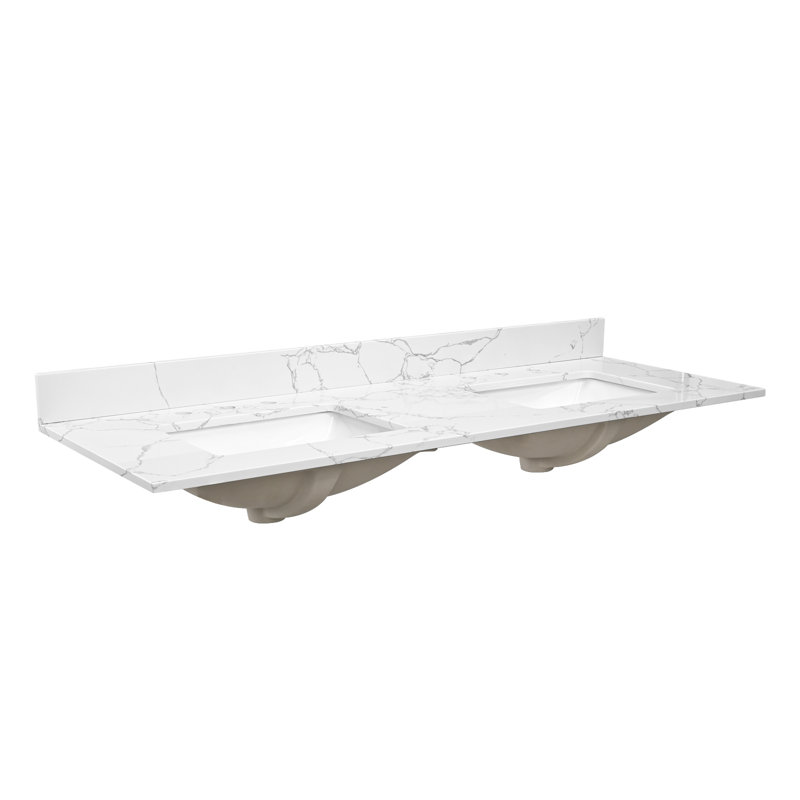 61"Engineered Marble Bathroom Vanity Top With Double Sinks