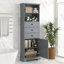 Grande armoire de rangement grise avec 3 tiroirs et tablettes réglables pour salle de bain, bureau, bureau et intérieur, panneau de fibres à densité moyenne avec finition peinte-339656921
