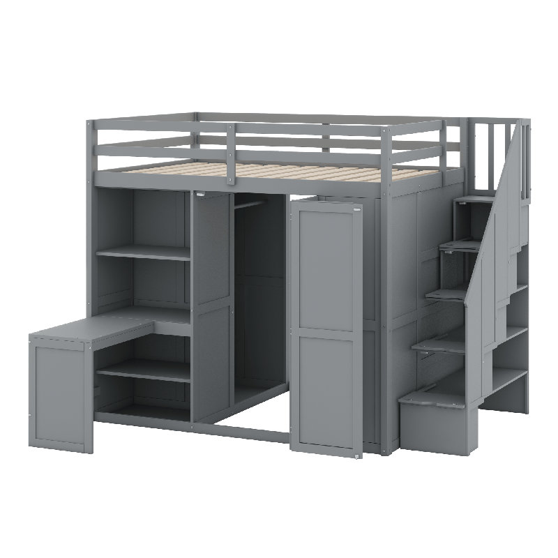 Lit mezzanine avec garde-robe, Gris