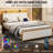 Bed Frame With Velvet Storage Headboard , Platform Bed Frame With Storage Charging Station LED Light Bed Frame-1407503152-1407503153