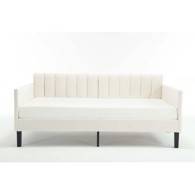 Modern Velvet Upholstered Daybed With Ribbed Tufted Backrest
