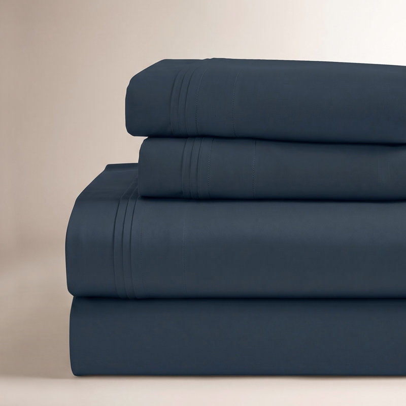 Ensemble de draps en coton égyptien 1000 fils Bba, Ensemble de draps pour très grand lit avec 2 taie, Marine