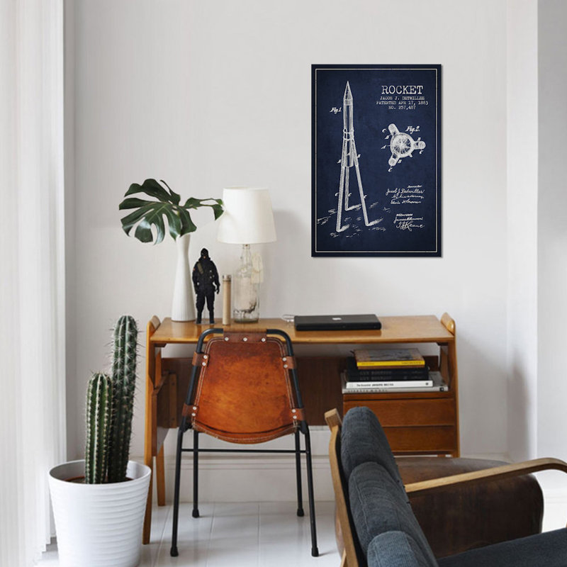 « jacob j. detwillee rocket, croquis brevet », reproduction d’impression sur toile en bleu marine, Pas de tapis, Toile tendue