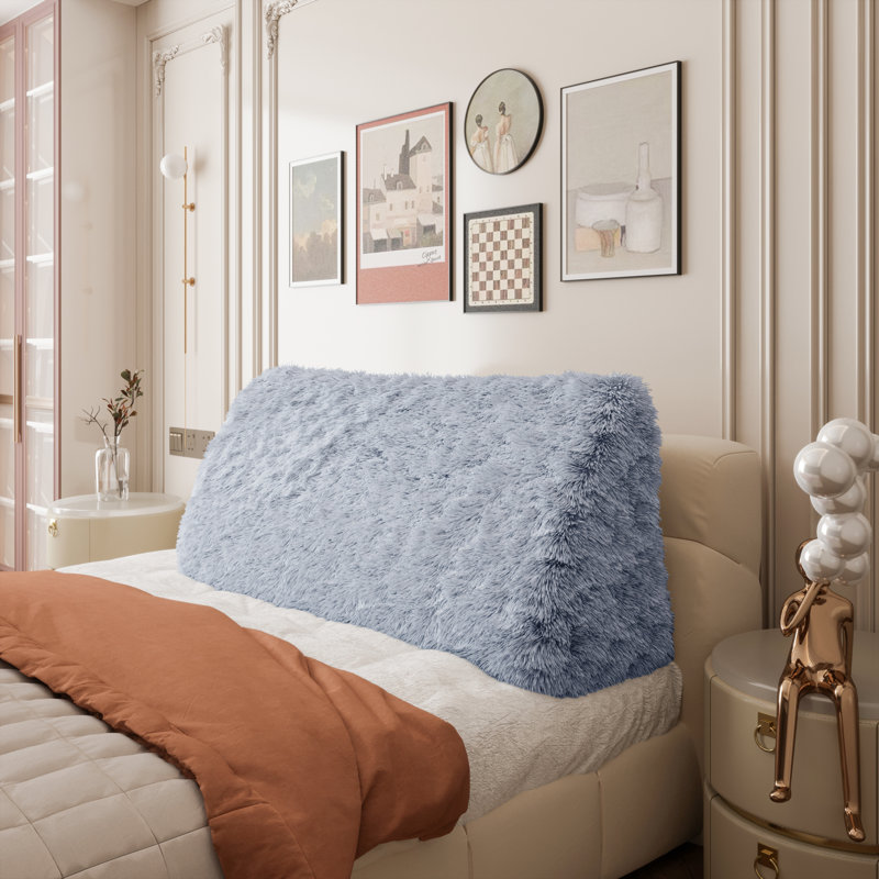 Sit-up Back Comfort Plush Fur Headboard Wedge Reading Pillow Back Support Backrest Cushion Compression, King, Blue