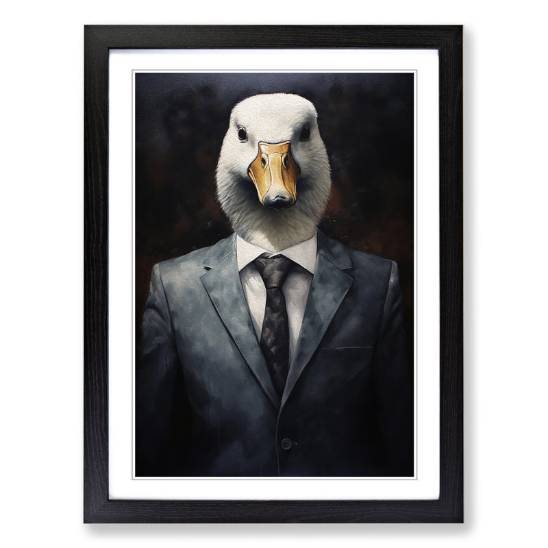 Goose In A Suit Painting No.2 - Single Picture Frame Print on Wood, Black Framed, 64cm H x 46cm W