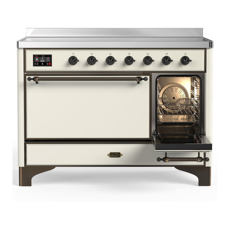 Cuisinière à induction de 48 pouces avec 6 éléments à induction en blanc antique (garniture brunie) Majestic III Series