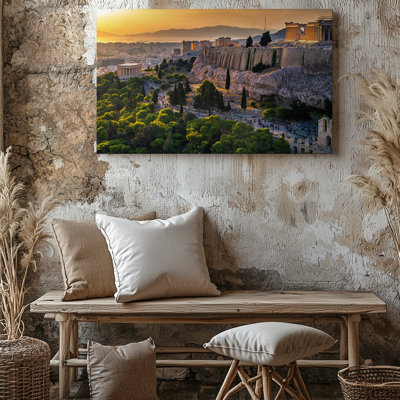 Canvas An Aerial View Of The Acropolis In Athens At Sunset Wall Art Reveals The Ancient Parthenon Perched On A Rugged Hill Its Perfect Canvas Wall Art