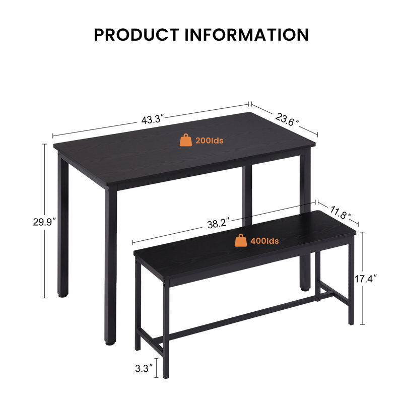 3 - Piece Dining Set, Black, Black, Black