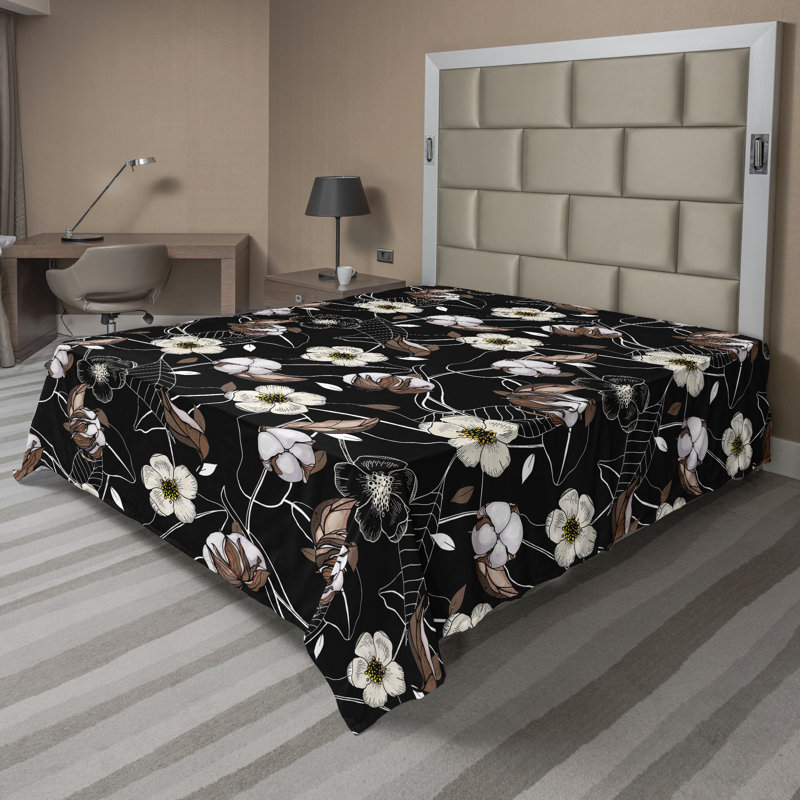 Floral Flat Sheet, Umber Grey Yellow and White