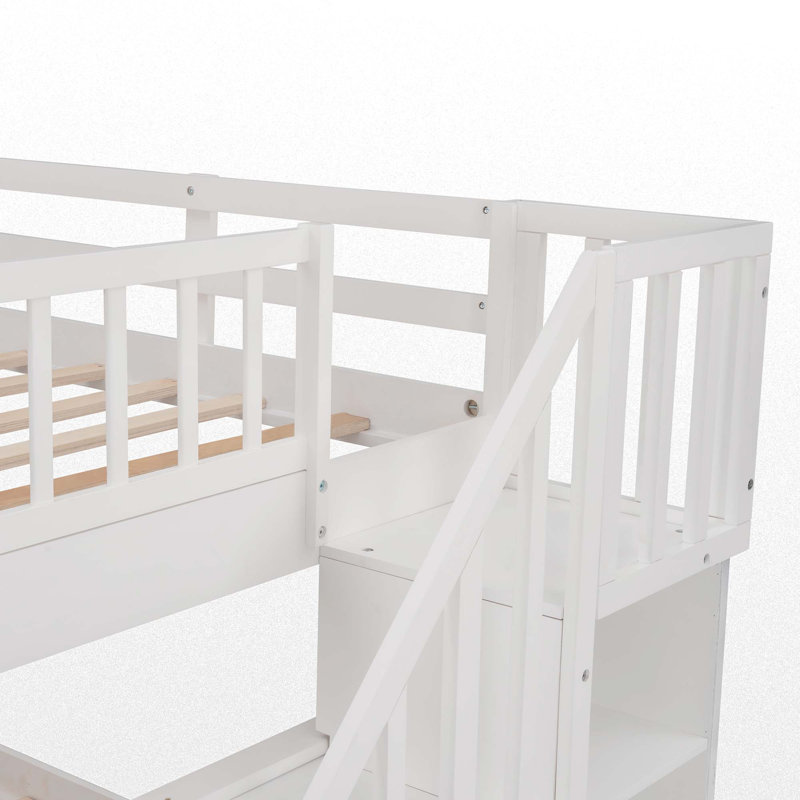 Aseante Kids Full Over Full Bunk Bed with Drawers, White