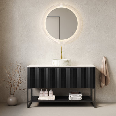 Meuble-lavabo de 48 po en pierre frittée blanc Carrara