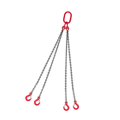 Heavy Duty G80 Alloy Steel Chain Sling with 4-Leg Grab Hooks - 1/4" x 5ft Adjustable Lifting Chain, 6600lbs Capacity for Cargo Towing & Engine Hoists