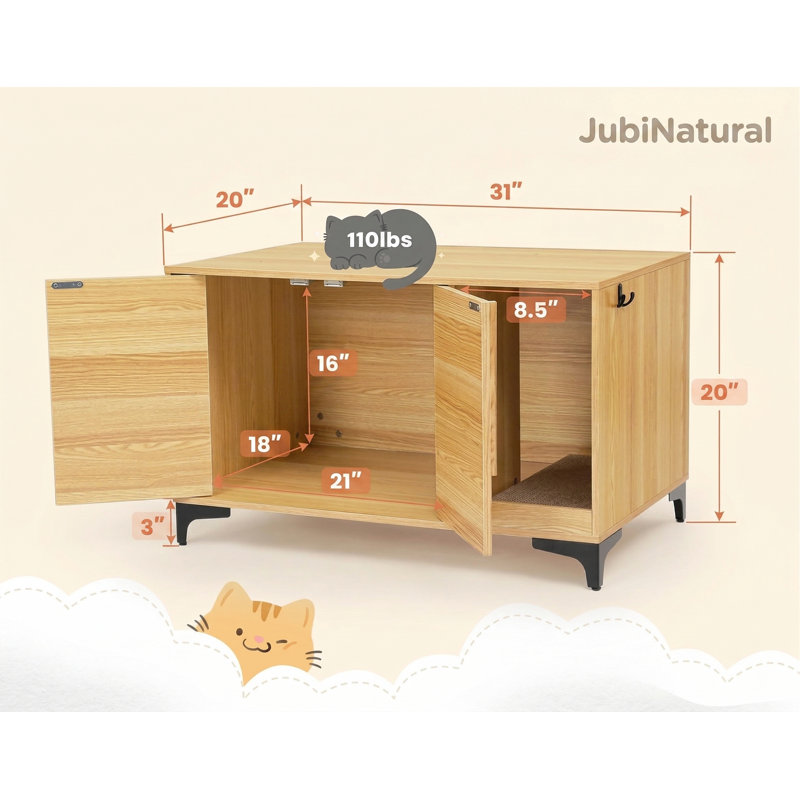 Élégante armoire à litière pour chat caché, maison de chat moderne avec bloc-notes, table de bout latérale pour le salon / chambre à coucher / vestibule d'entrée