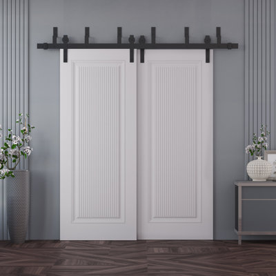 Portes coulissantes de style grange pour placard, 91,4 x 203,2 cm (36 x 80 pouces), ROYAL 9888, rails en émail blanc de 2 m (6,6 pi), quincaillerie, bois massif, portes de placard de chambre à coucher.