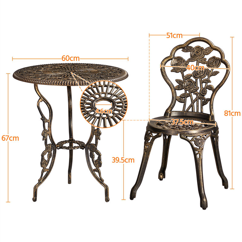 2 - Person Metal Patio Dining Set with Round Table, Brown