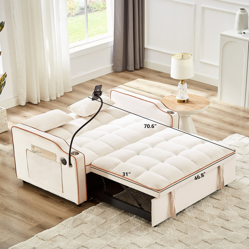 Canapé beige moderne avec dossier réglable et fonction de charge (oreillers confortables pour lit pliable), Beige
