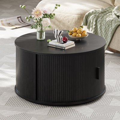 31.5" Modern Round Coffee Table With Full 360° Enclosure, 2 Hidden Storage Cabinets With 2 Curved Sliding Door by Ebern Designs