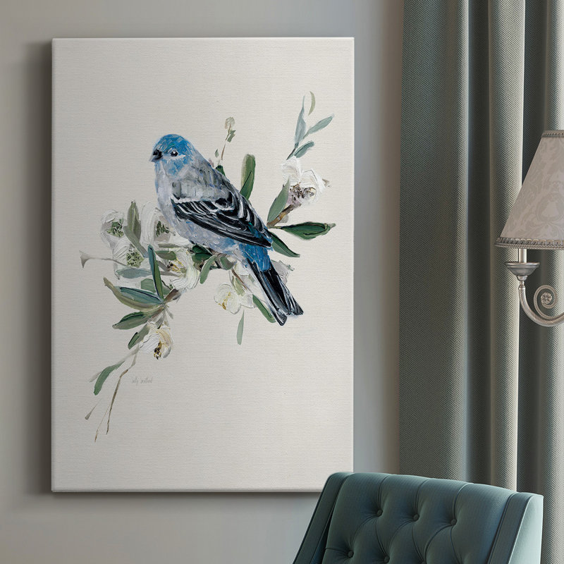 Toile tendue avec châssis de qualité supérieure Bluebird Happy II - prête à être accrochée, H 18 po x l 12 po x P 1 po