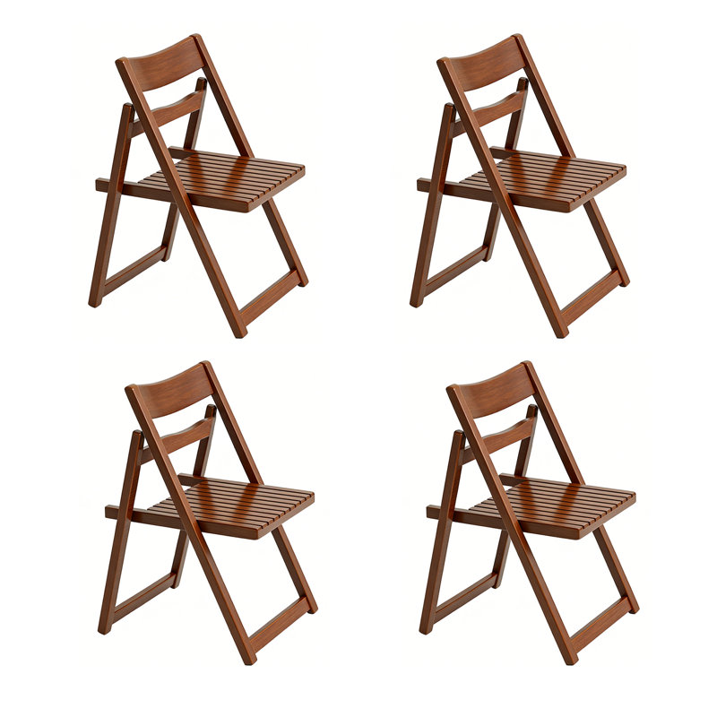 Walnut-Coloured Solid Wood Folding Dining Chairs, Set of 4