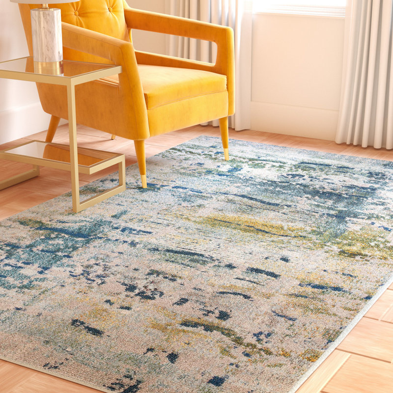 Monaco Blue and Grey Abstract Area Rug
