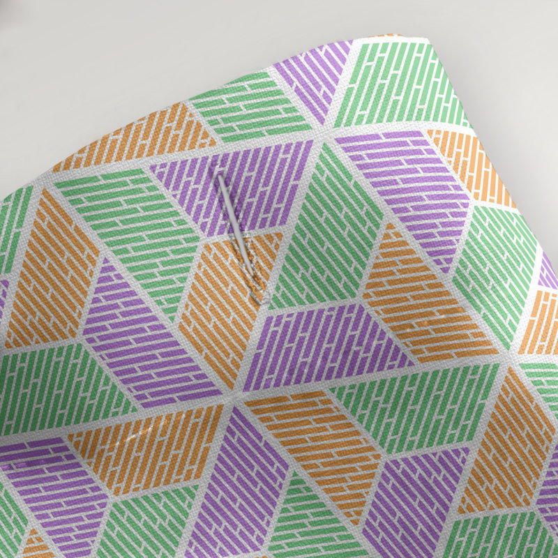 Rideau de douche simple trapézoïde, Vert / mauve / orange