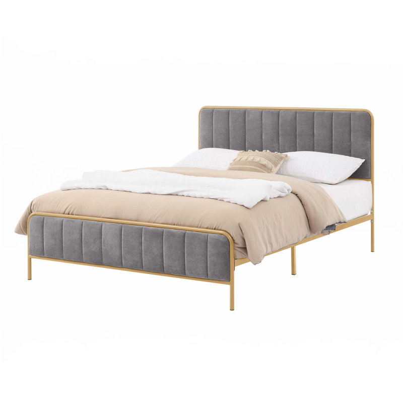 Upholstered Bed Frame, Gray