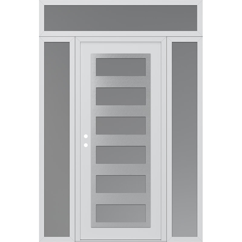 C9 à droite 64 po X 96 po Panneau en acier blanc et verre givré blanc avec 2 panneaux latéraux et porte d'entrée avant en verre givré