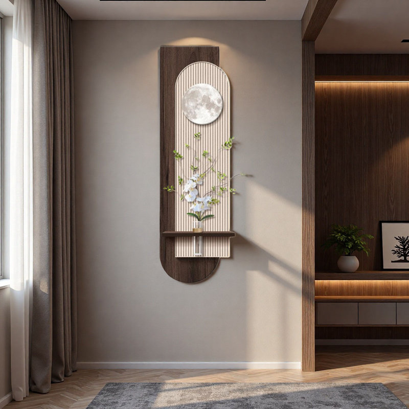 Art mural moderne luxueux à motif de lune et de fleurs - décor de vestibule, H 62,99 po x l 20,87 po x P 1,38 po