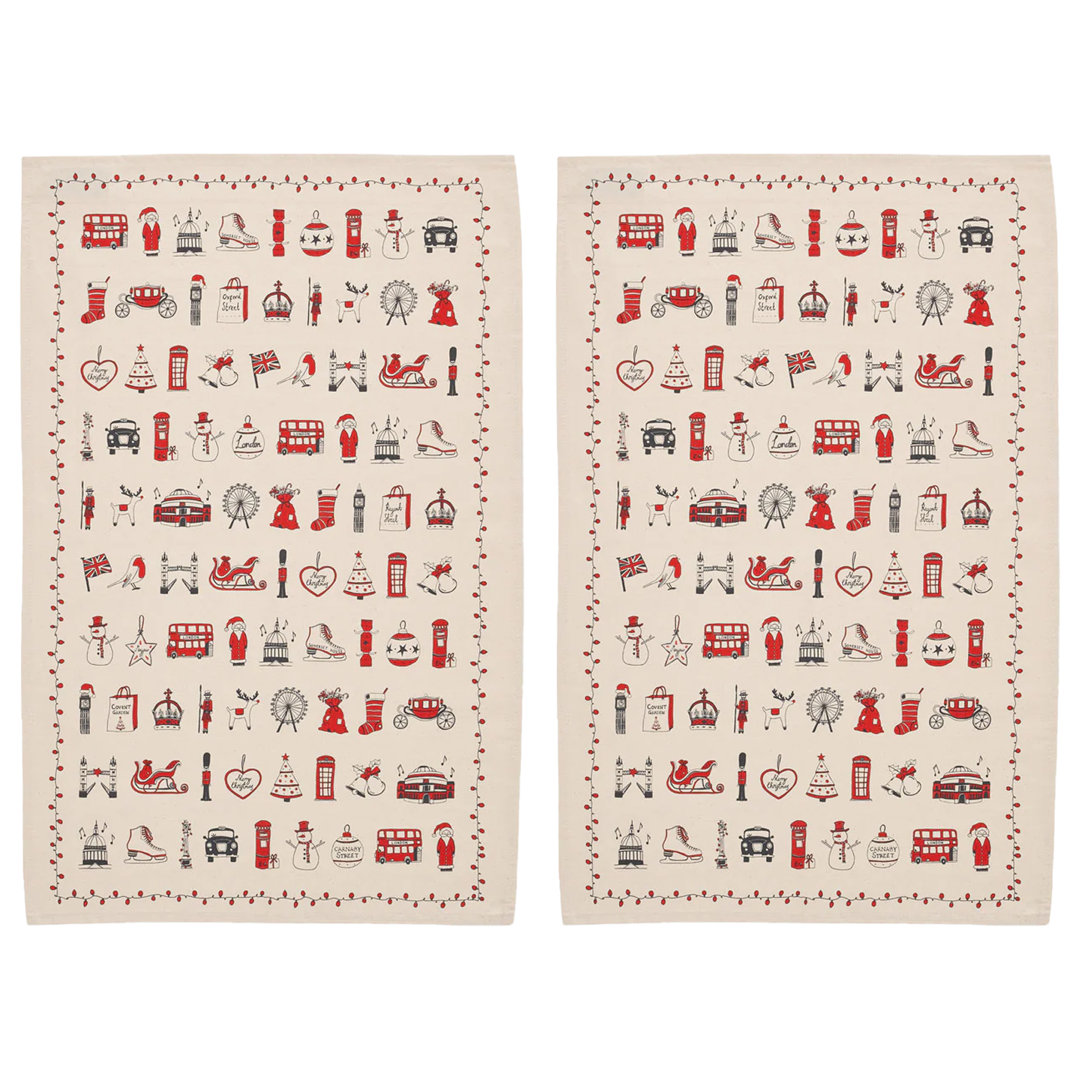 Victoria Eggs Set of 2 London Christmas Tea Towel