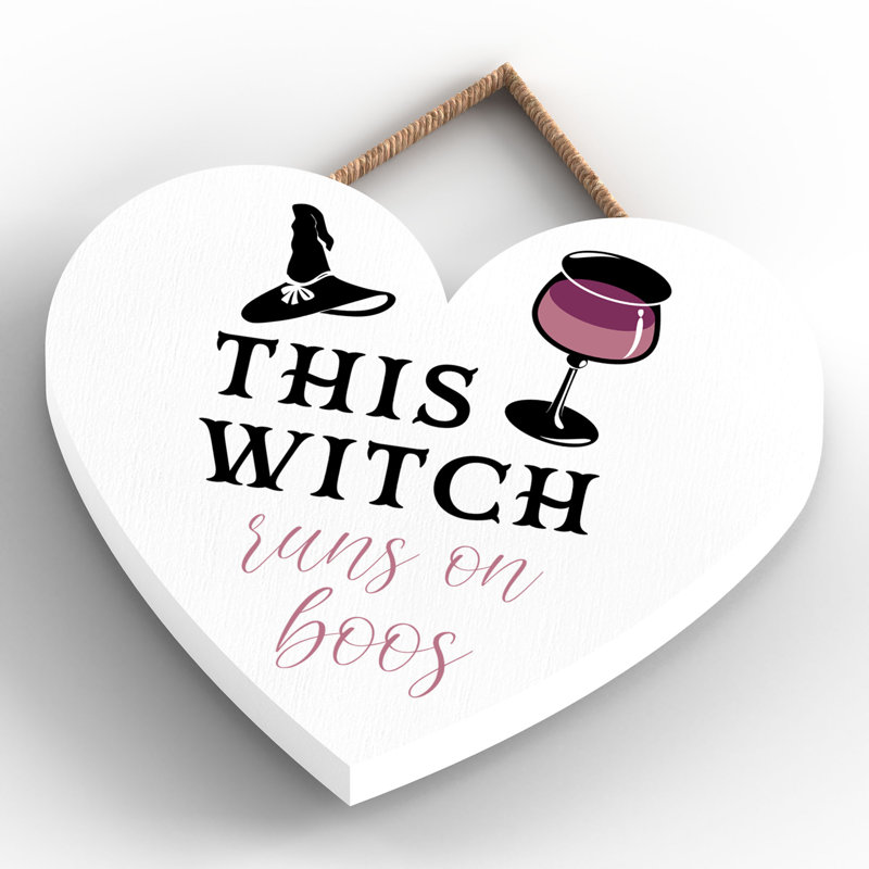 This Runs on Boos Wooden Heart Plaque, White, 10cm H x 9cm W x 0.5cm D