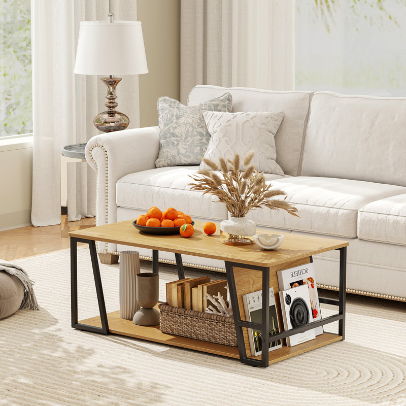Coffee Table with Storage, Natural Wood, Black