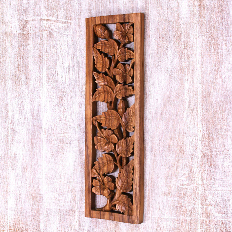 Handmade Traditional Plants & Flowers Solid Wood Wall Decor