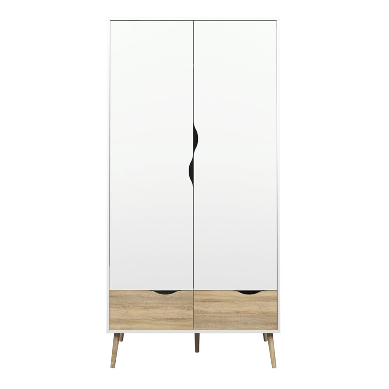 Litzy 2 Door Manufactured Wood Wardrobe, White/Oak