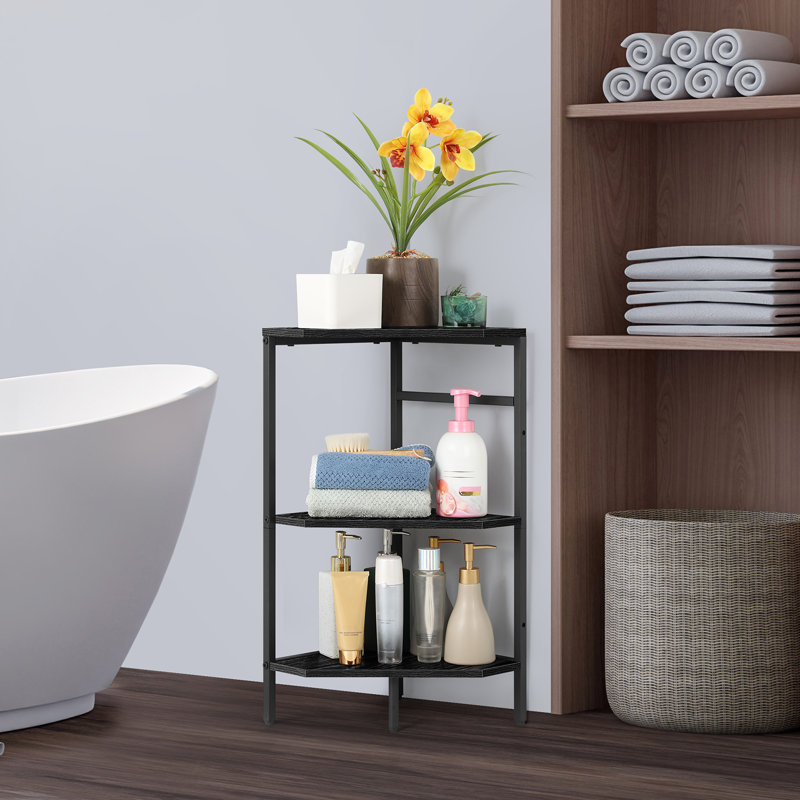 3-Tier Corner Shelf - Metal Frame with Black Panels
