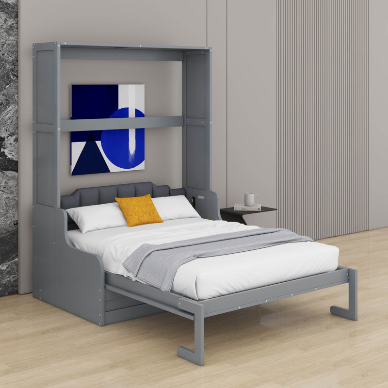 Grand lit escamotable avec coussin, Gris