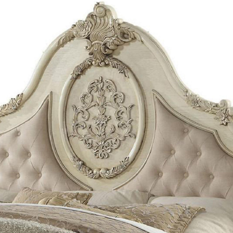 Lit tapissier standard capitonné Valerio, Très grand, Beige