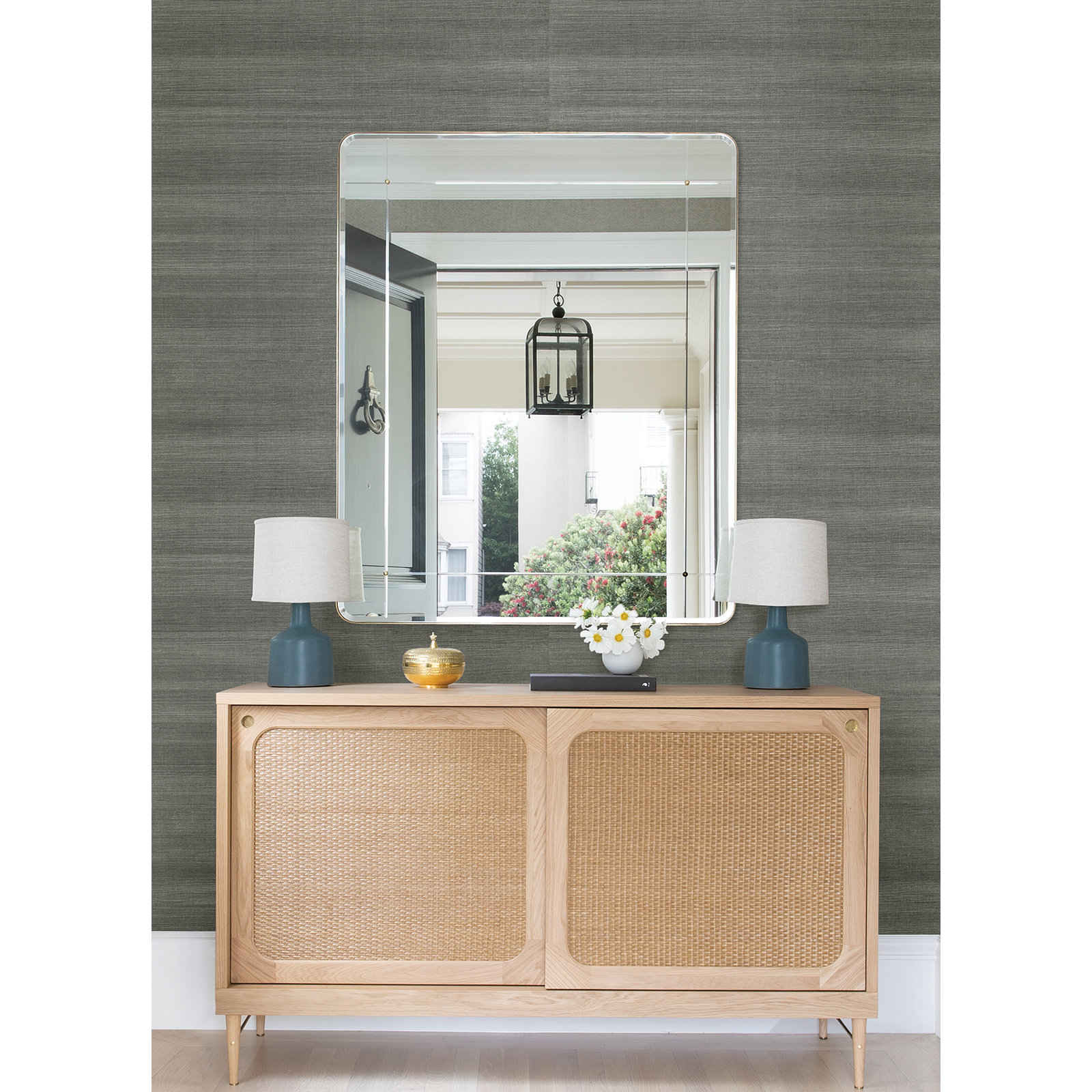 Hamza Modern Grass Cloth Abstract Wallpaper, Slate, 36" W x 24' L